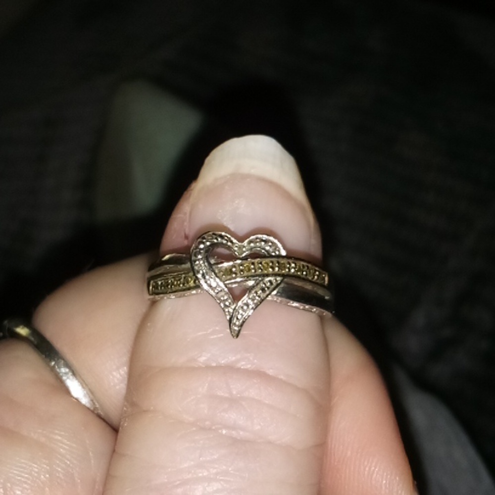 Sterling Silver 925 Heart Ring with White & Yellow Diamond Accents from Kays